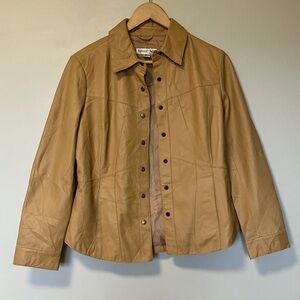 Coldwater Creek Camel Beige Leather Snap Buttons Shirt Jacket